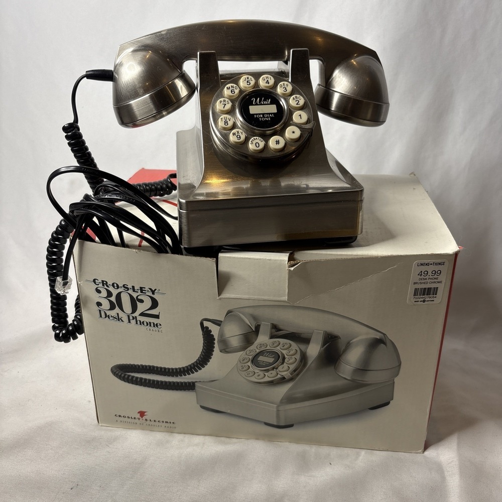 Vtg Crosley 302 Kettle Retro Silver Desk phone Model CR60BC Brushed Chrome W/box